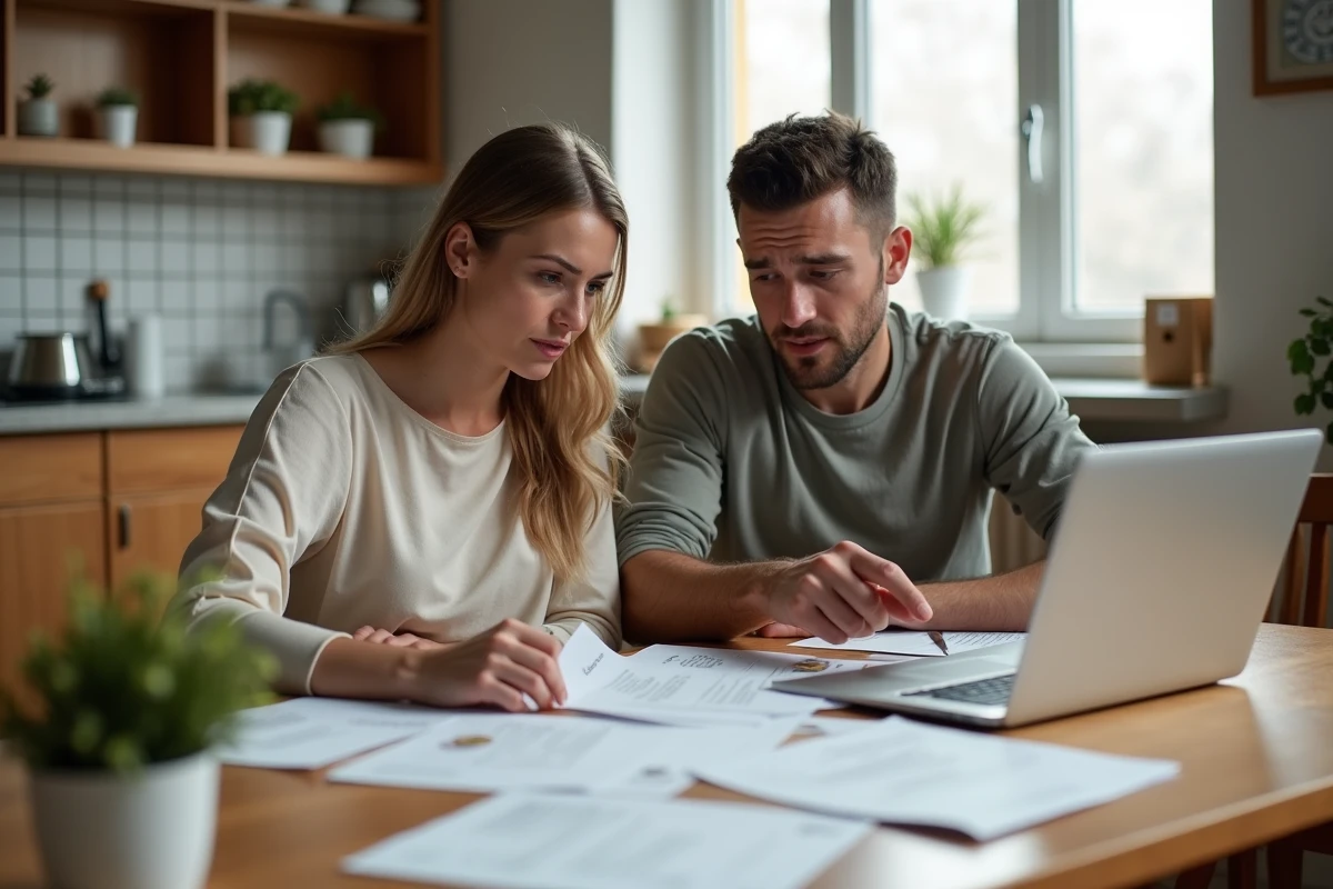 Couple examinant des documents administratifs liés à une erreur de déclaration de logement neuf